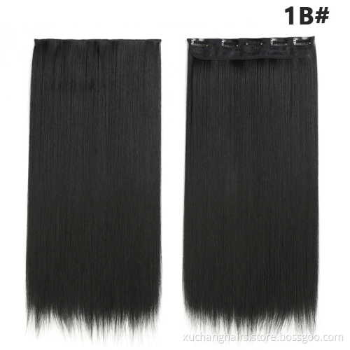 Women heat resistant fiber synthetic hair piecesone piece clip in hair Double Drawn Thick Ends Remy Clip In Hair Extension